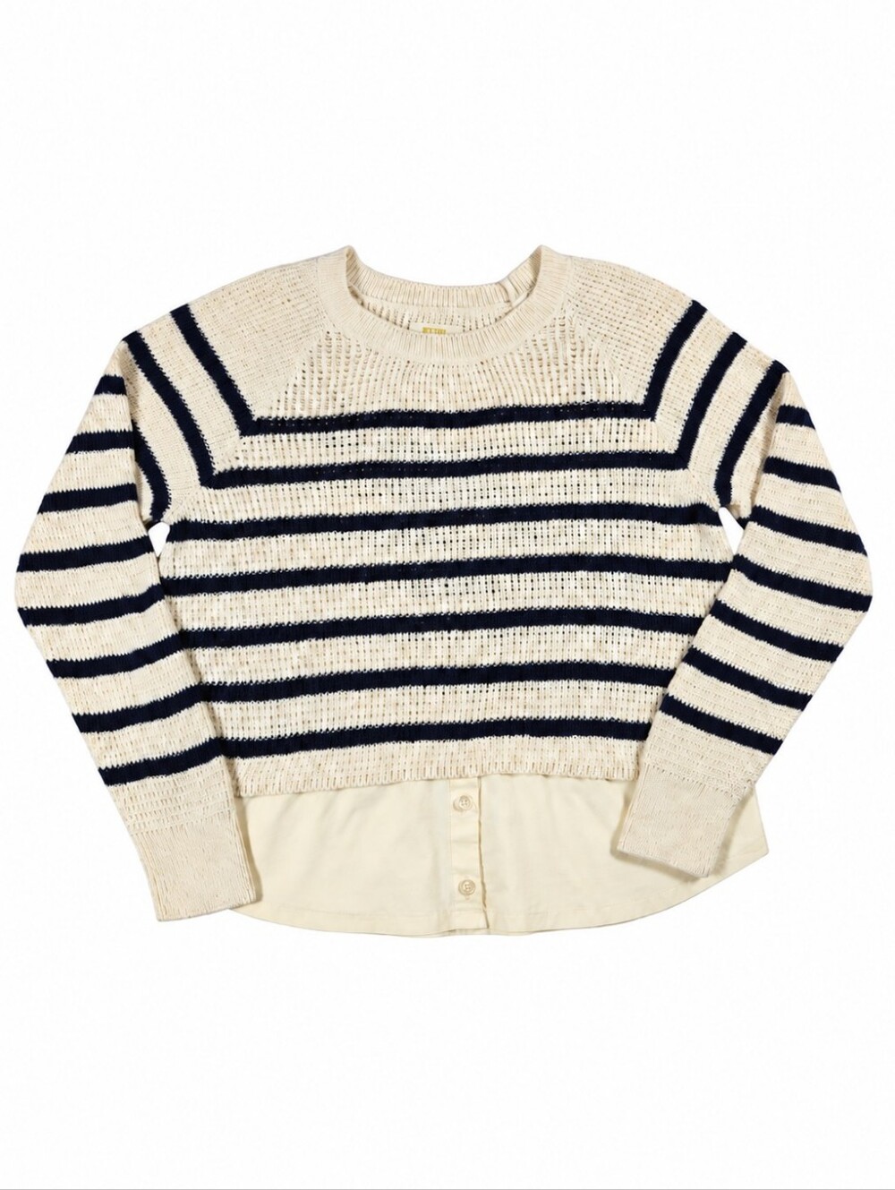 Anthropologie Maeve Layered Pullover Sweater M Ivory Navy Stripe Twofer
